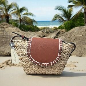 Universal Thread Goods Straw Crossbody Bag Brown 6x11 NWT